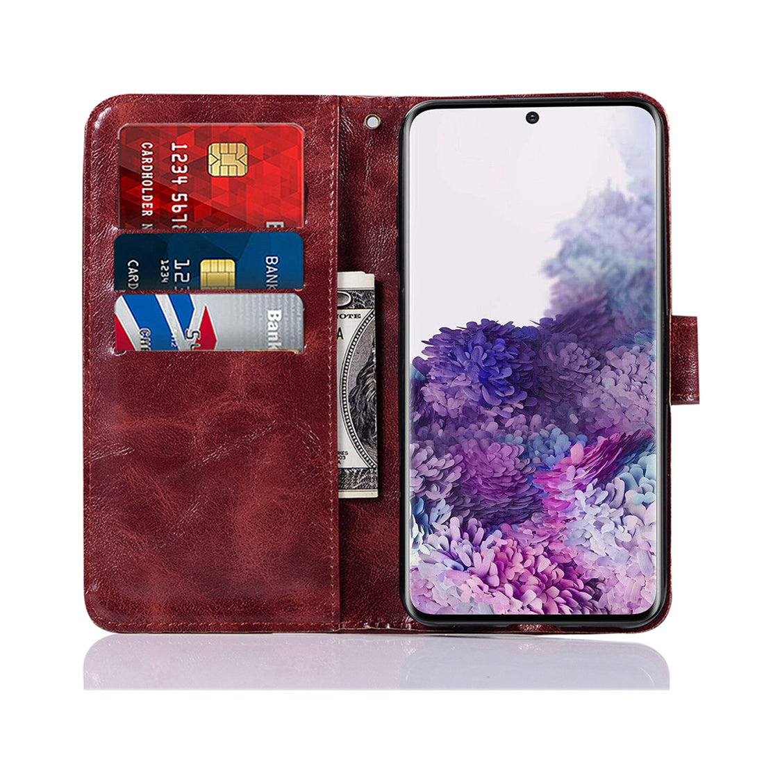 Premium Vintage Leather Wallet Phone Case for Samsung Galaxy S20 4G/S20 5G - Wine Red