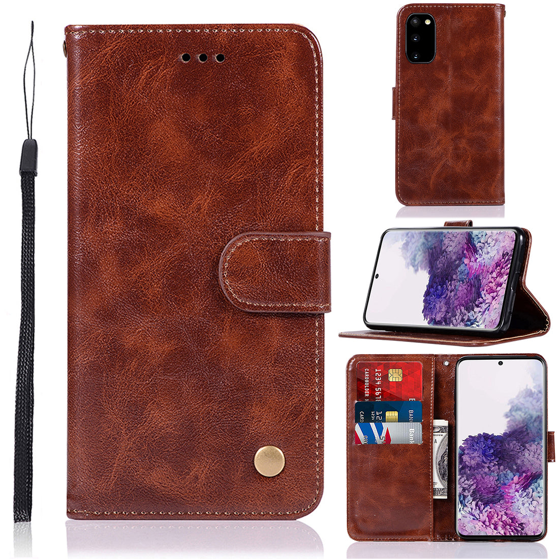 Premium Vintage Leather Wallet Phone Case for Samsung Galaxy S20 4G/S20 5G - Coffee