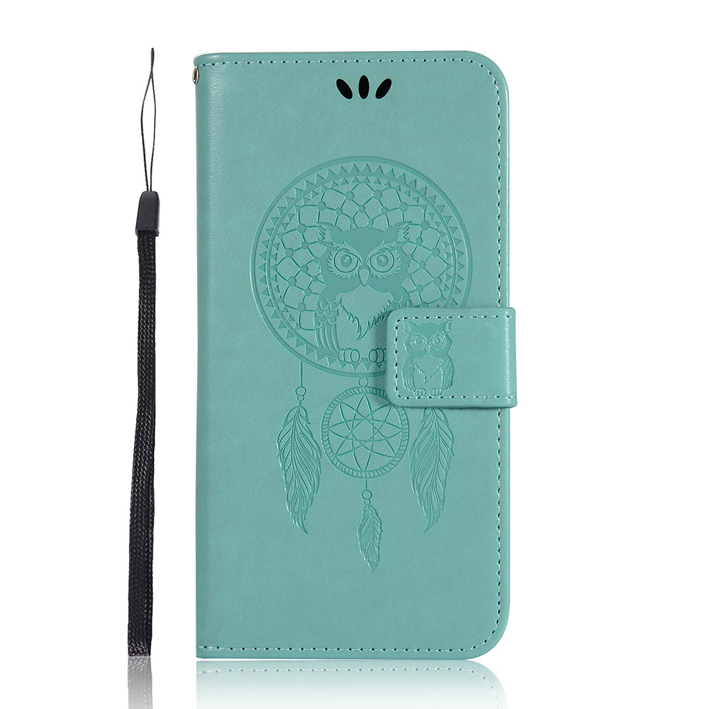 Imprinted Dream Catcher Owl PU Leather Wallet Case for Samsung Galaxy S20 4G/S20 5G - Green