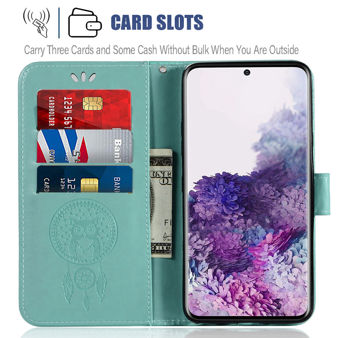 Imprinted Dream Catcher Owl PU Leather Wallet Case for Samsung Galaxy S20 4G/S20 5G - Green