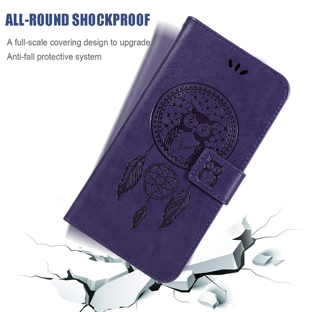 Imprinted Dream Catcher Owl PU Leather Wallet Case for Samsung Galaxy S20 4G/S20 5G - Purple