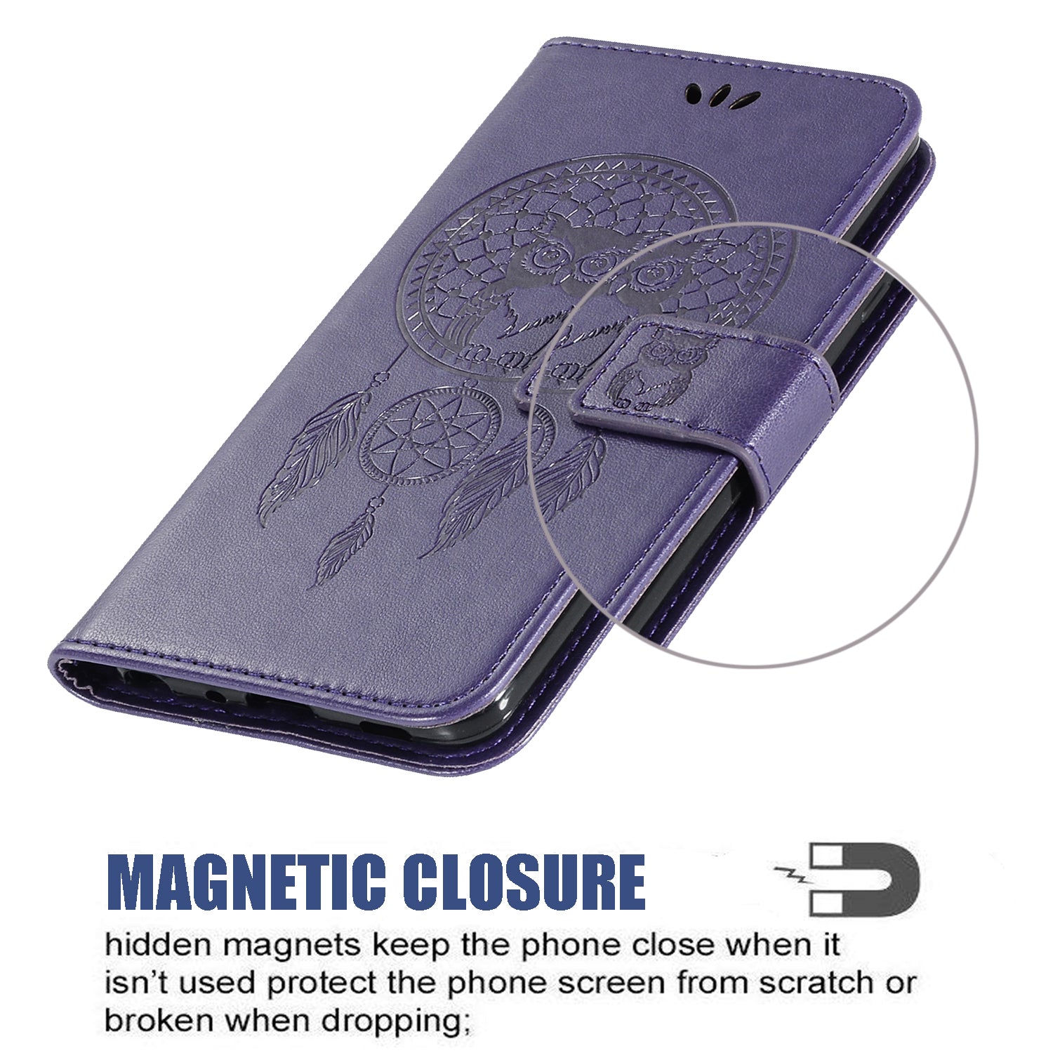 Imprinted Dream Catcher Owl PU Leather Wallet Case for Samsung Galaxy S20 4G/S20 5G - Purple