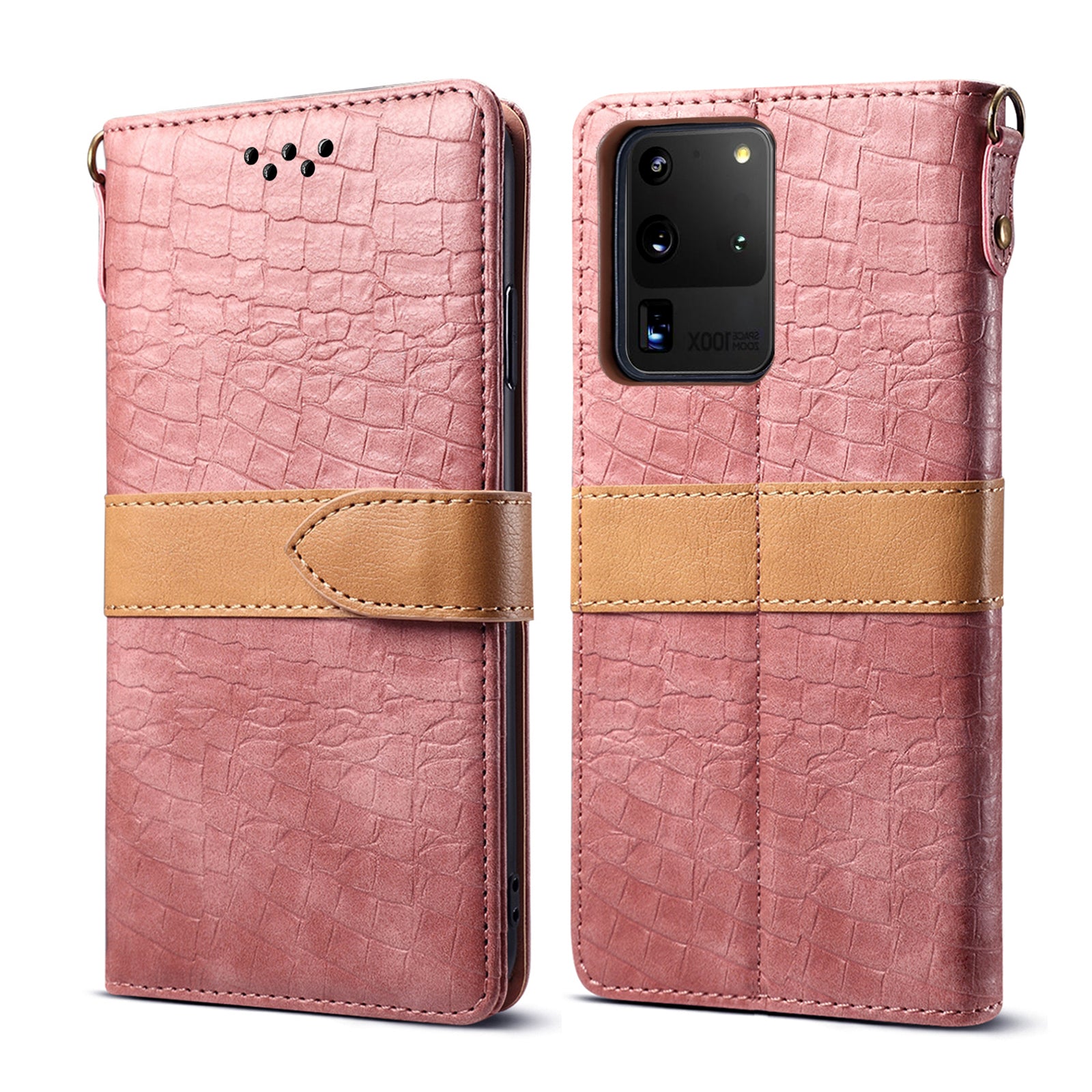 Crocodile Skin Leather Wallet Case for Samsung Galaxy S20 Ultra - Pink