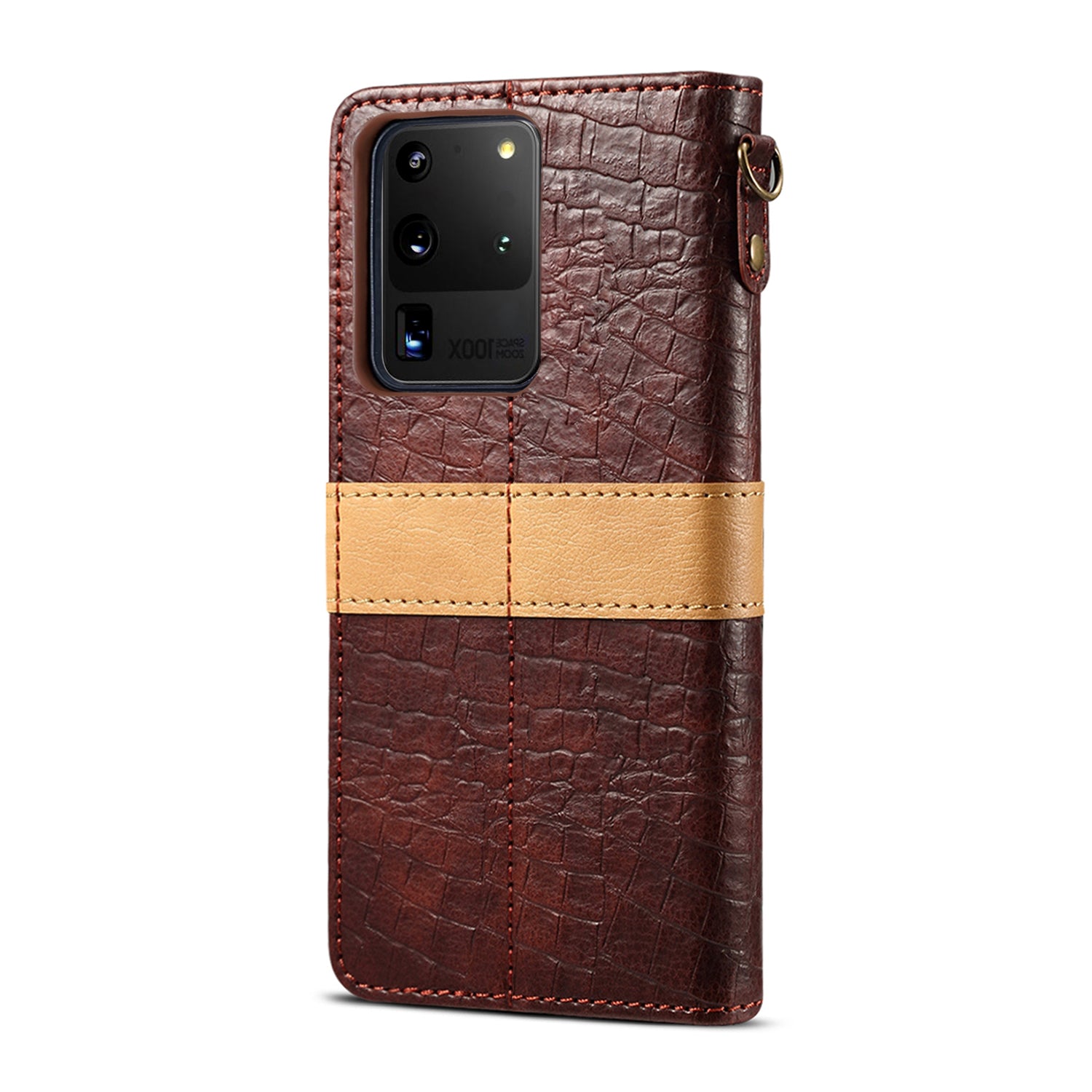 Crocodile Skin Leather Wallet Case for Samsung Galaxy S20 Ultra - Brown