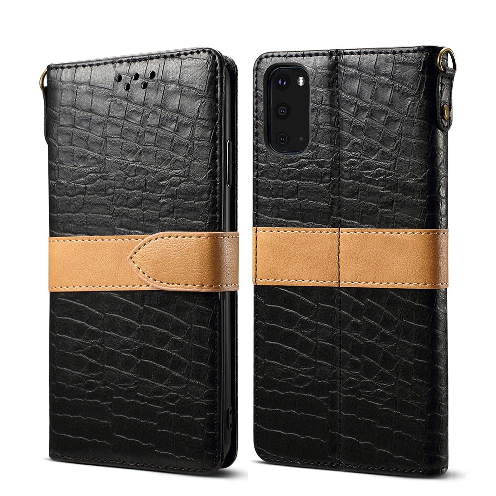 Crocodile Skin Leather Wallet Stand Case for Samsung Galaxy S20 4G/S20 5G - Black