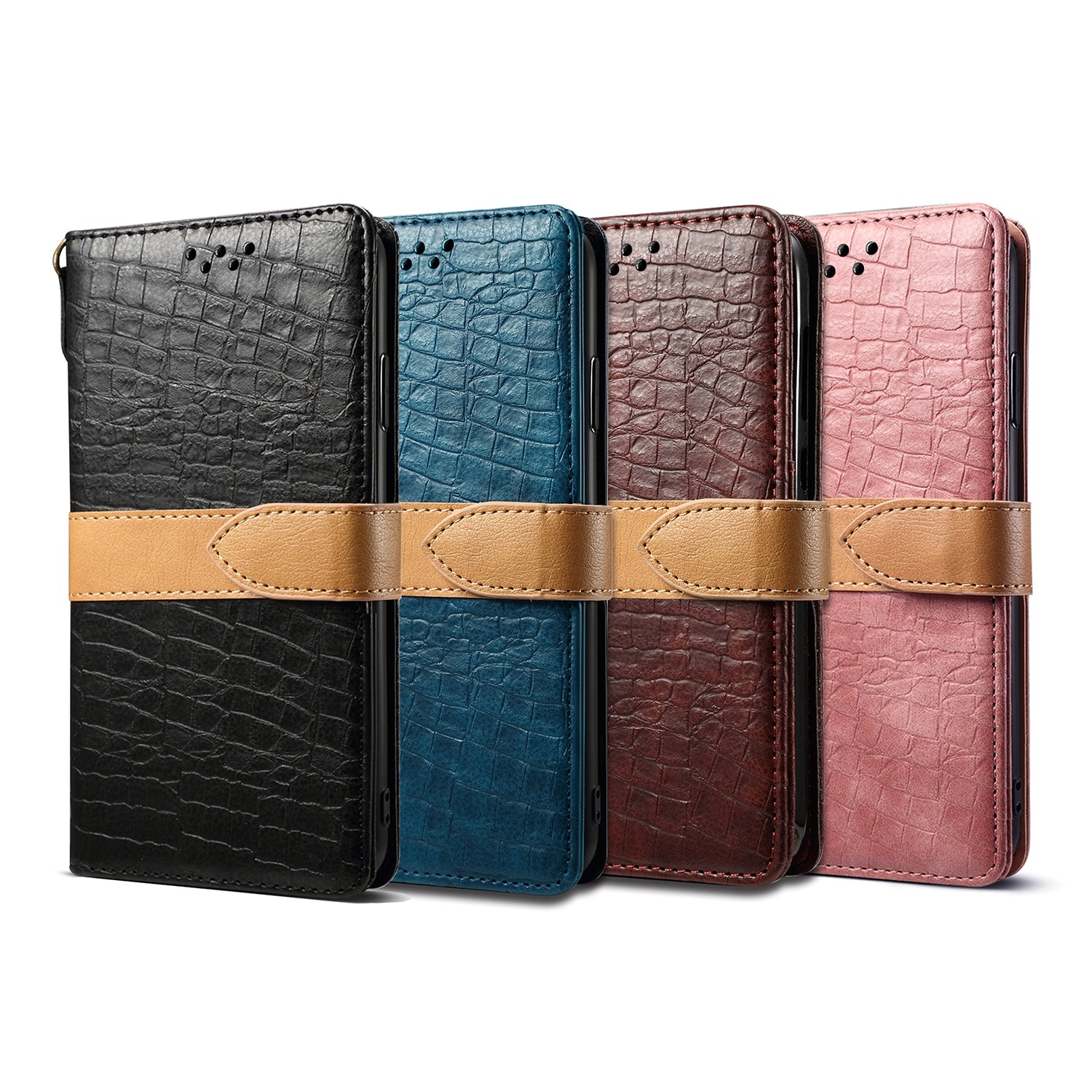 Crocodile Skin Leather Wallet Stand Case for Samsung Galaxy S20 4G/S20 5G - Black