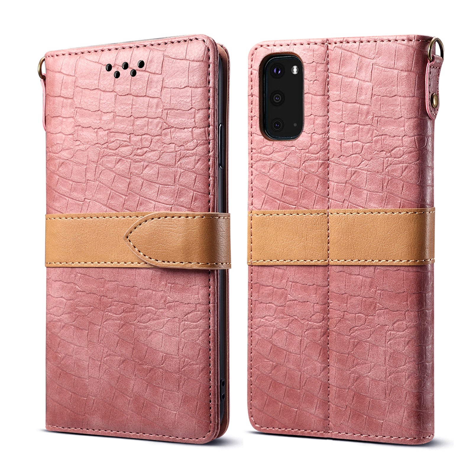 Crocodile Skin Leather Wallet Stand Case for Samsung Galaxy S20 4G/S20 5G - Pink