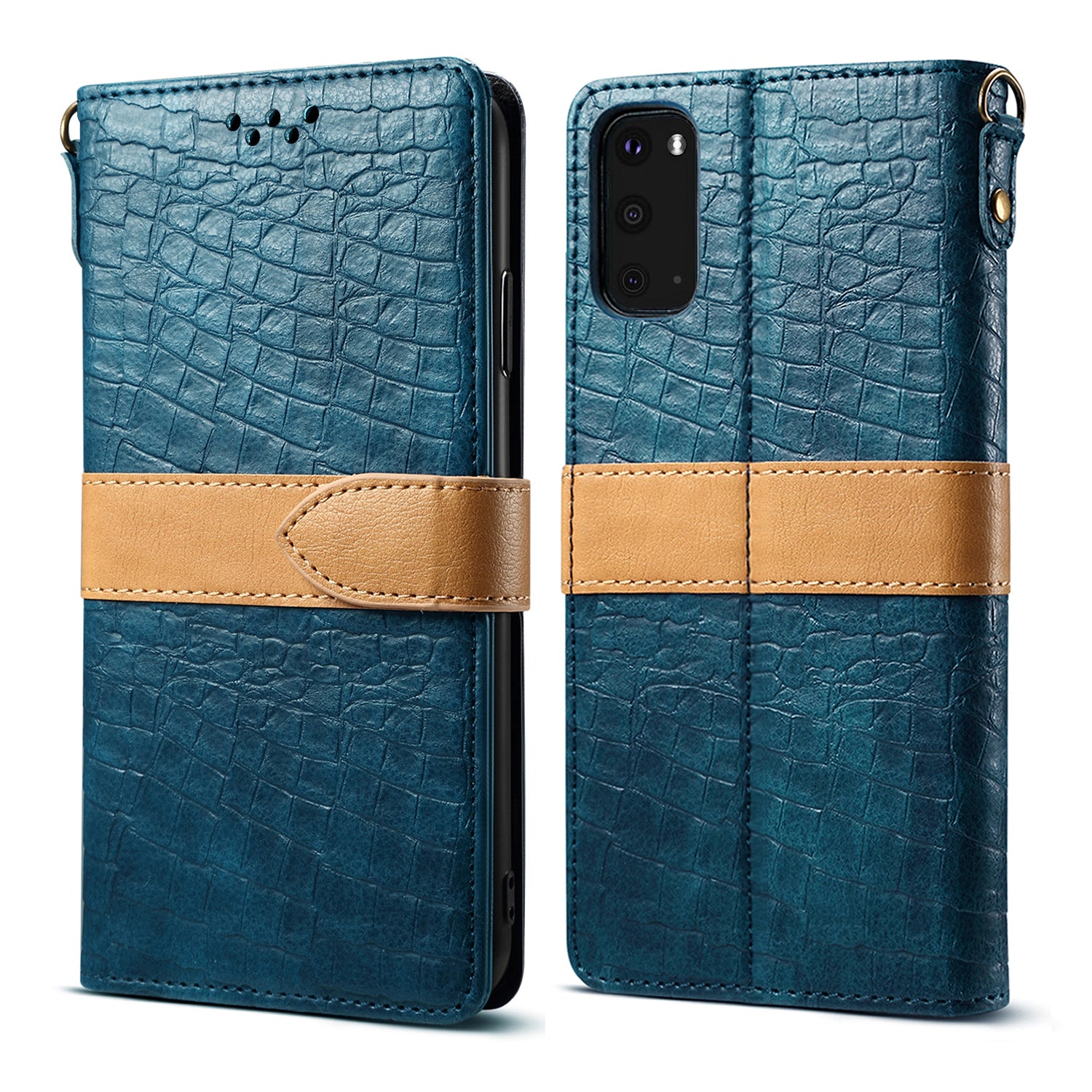 Crocodile Skin Leather Wallet Stand Case for Samsung Galaxy S20 4G/S20 5G - Blue