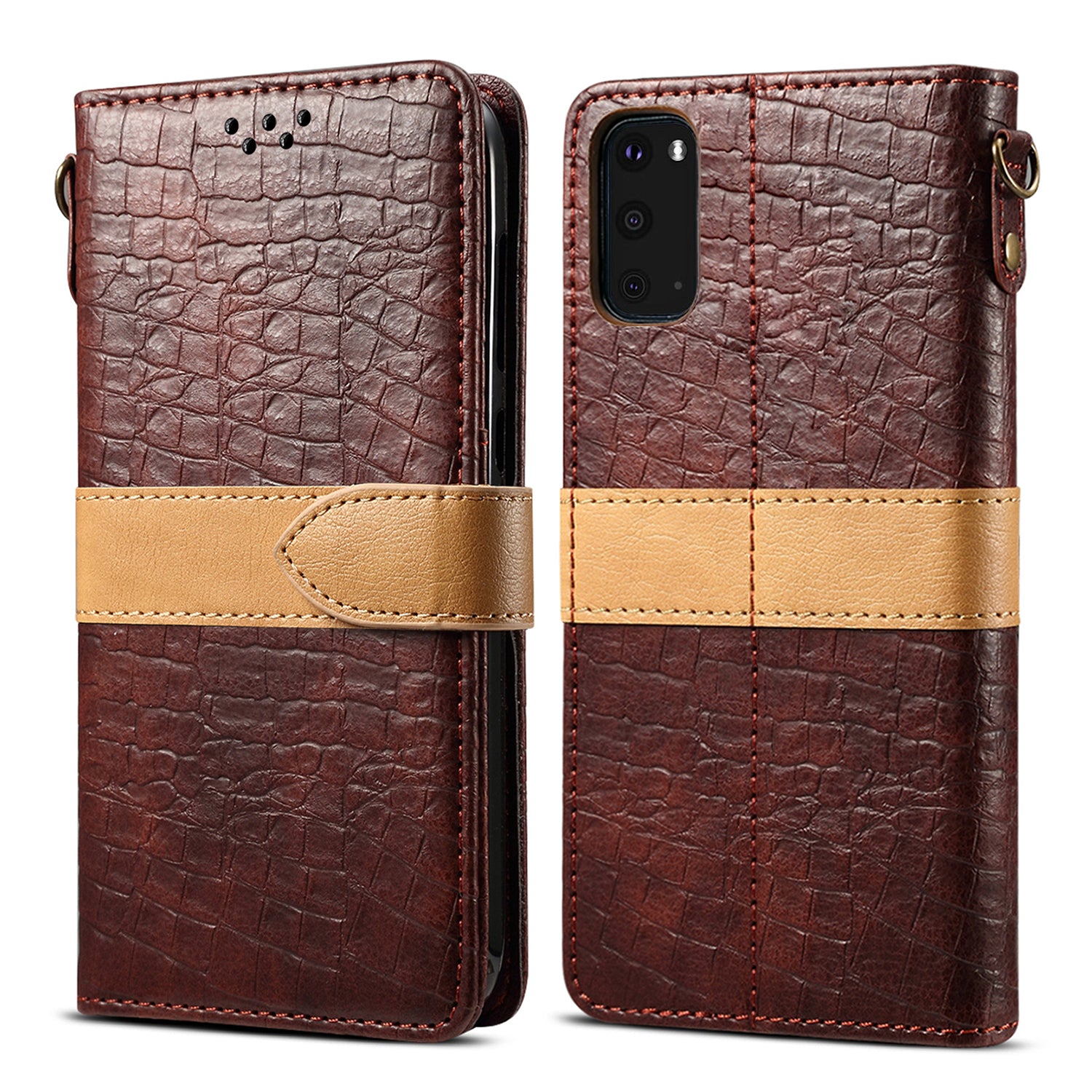 Crocodile Skin Leather Wallet Stand Case for Samsung Galaxy S20 4G/S20 5G - Brown