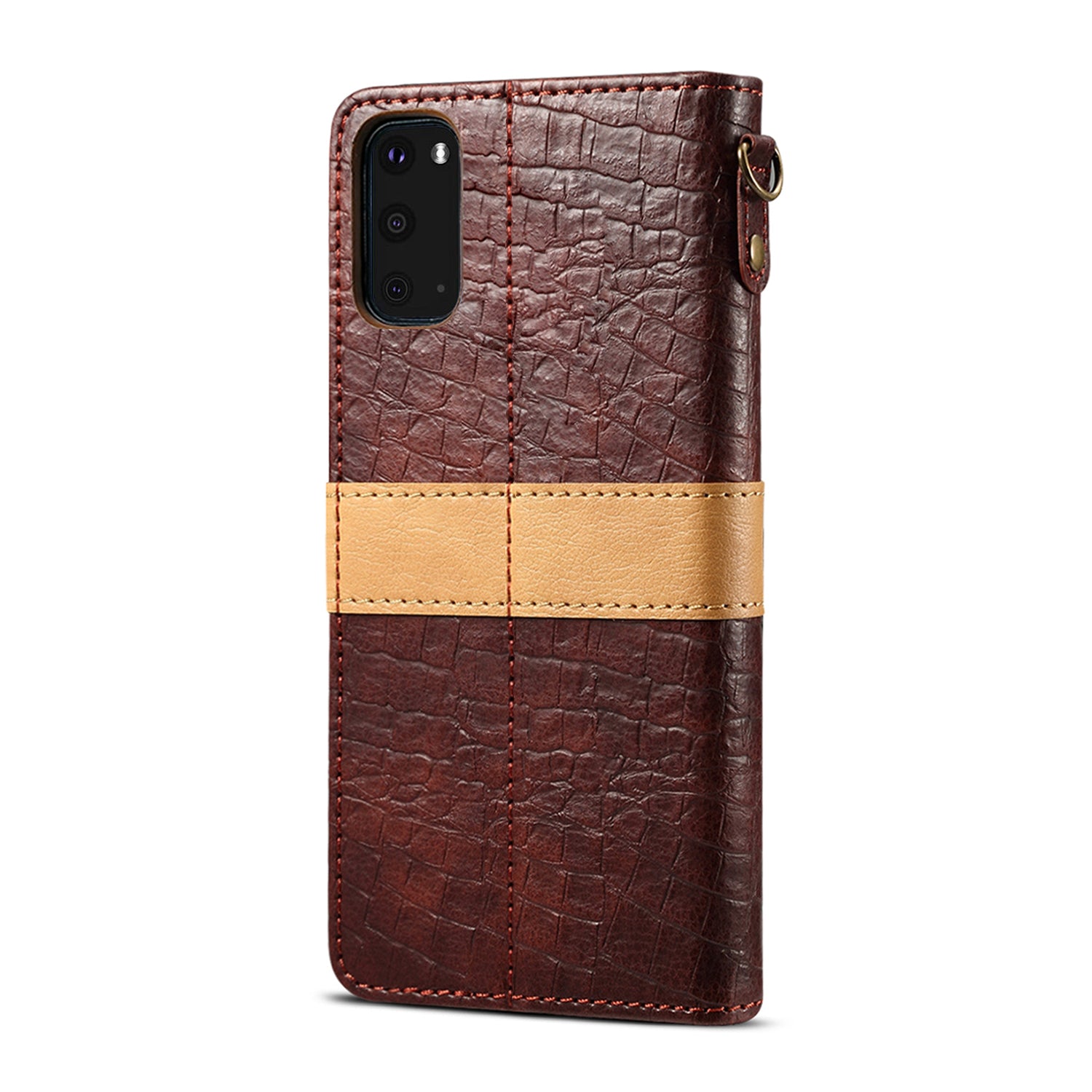 Crocodile Skin Leather Wallet Stand Case for Samsung Galaxy S20 4G/S20 5G - Brown