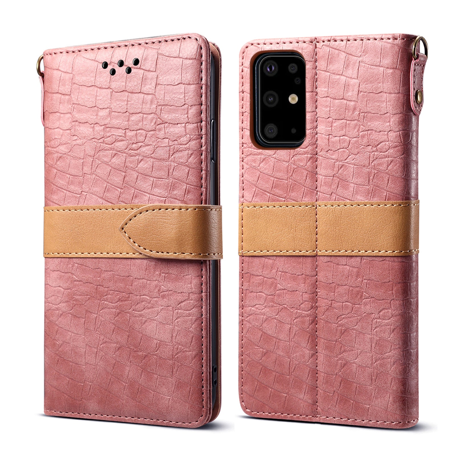 Crocodile Skin Leather Wallet Stand Case for Samsung Galaxy S20 Plus - Pink