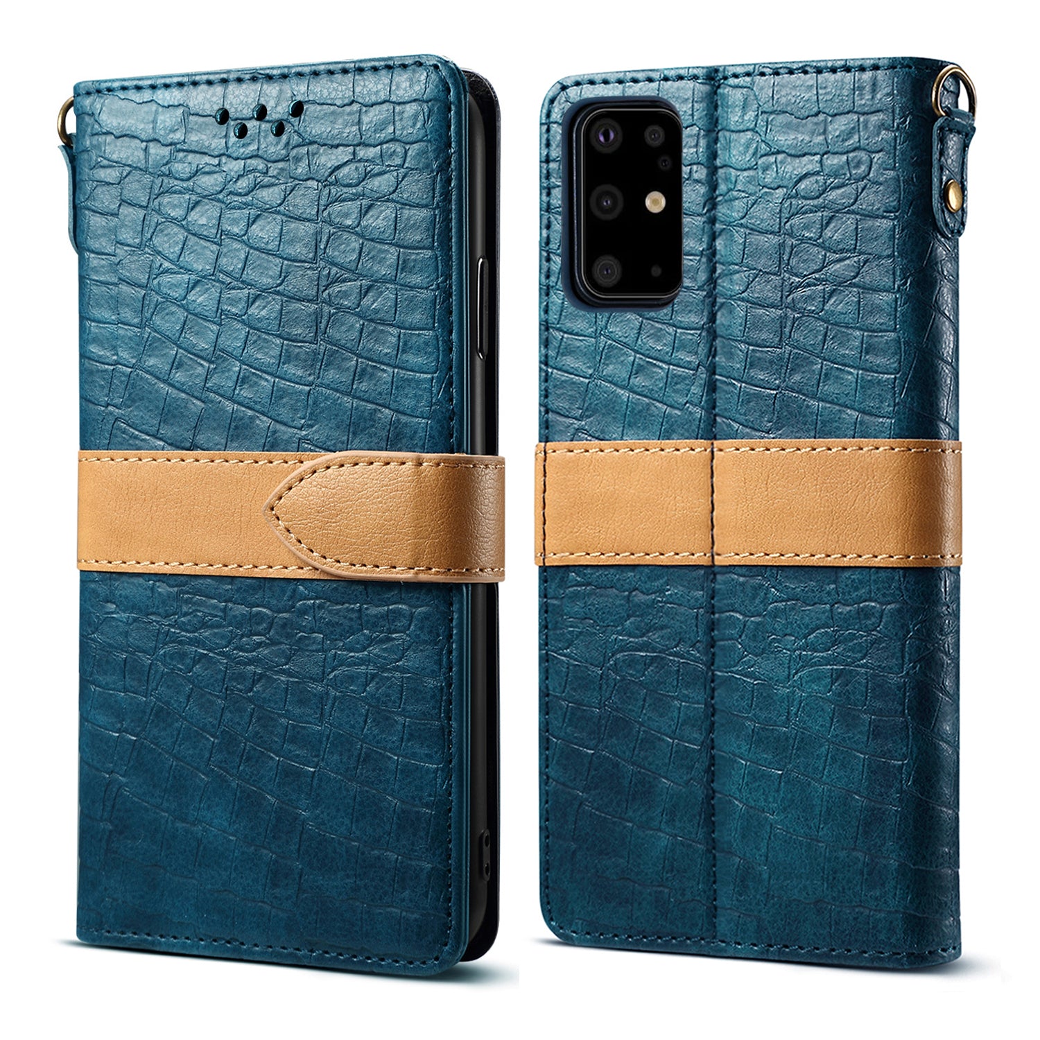 Crocodile Skin Leather Wallet Stand Case for Samsung Galaxy S20 Plus - Blue