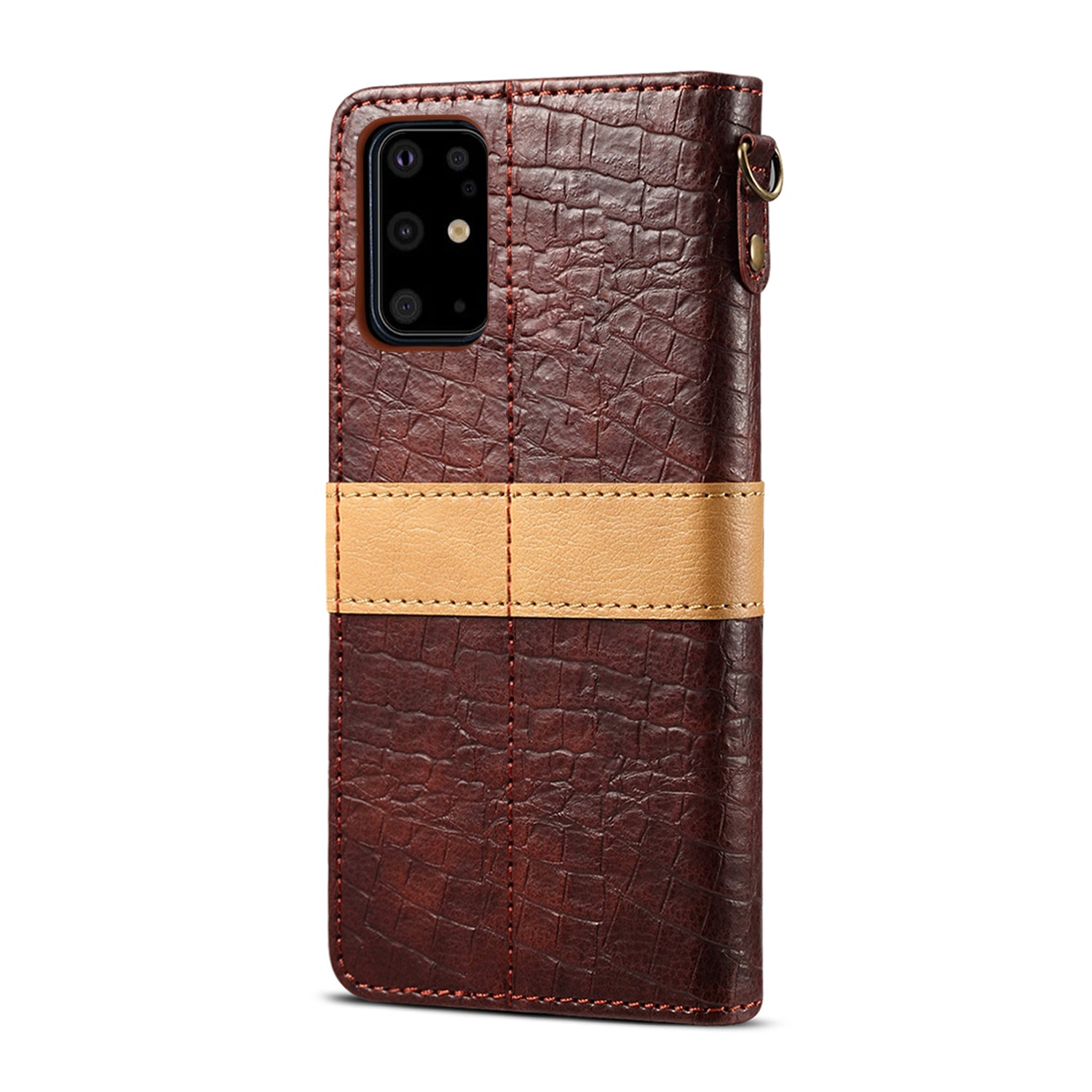 Crocodile Skin Leather Wallet Stand Case for Samsung Galaxy S20 Plus - Brown