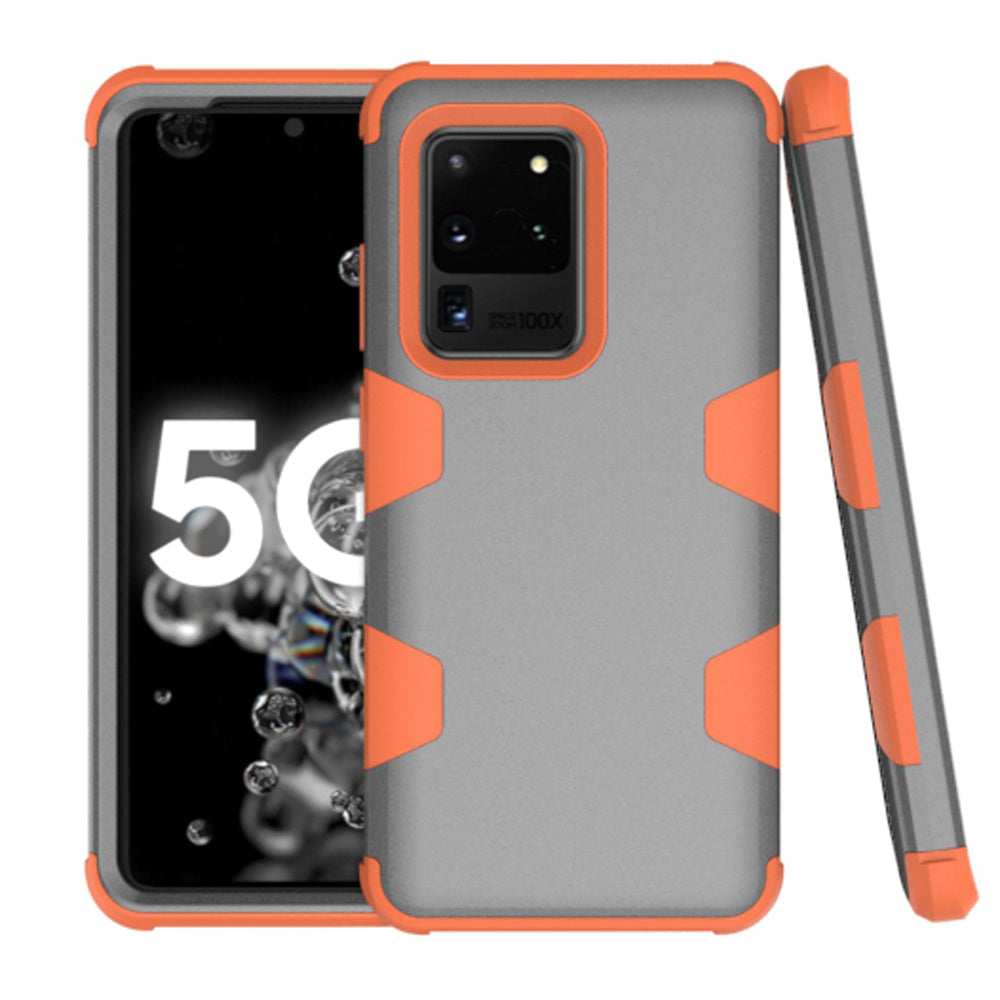 Anti-dust Silicone + PC Combo Cell Phone Case for Samsung Galaxy S20 Ultra - Orange / Grey