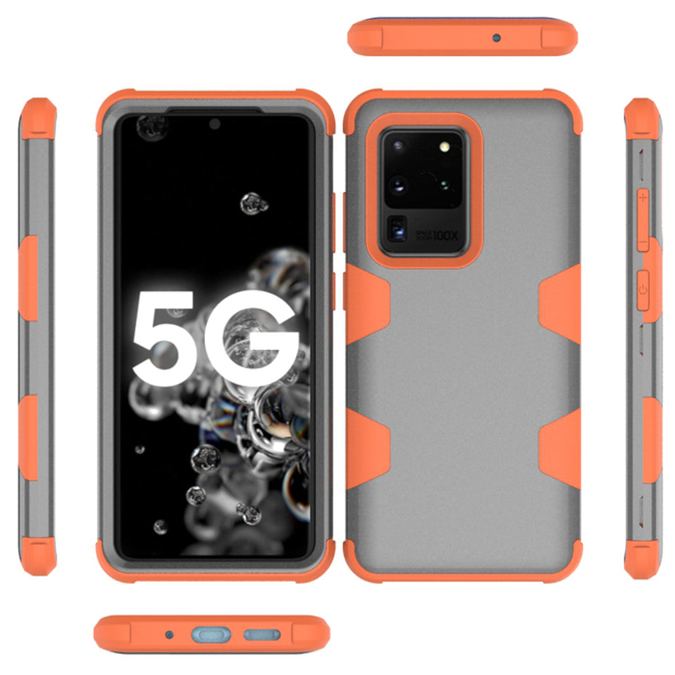 Anti-dust Silicone + PC Combo Cell Phone Case for Samsung Galaxy S20 Ultra - Orange / Grey