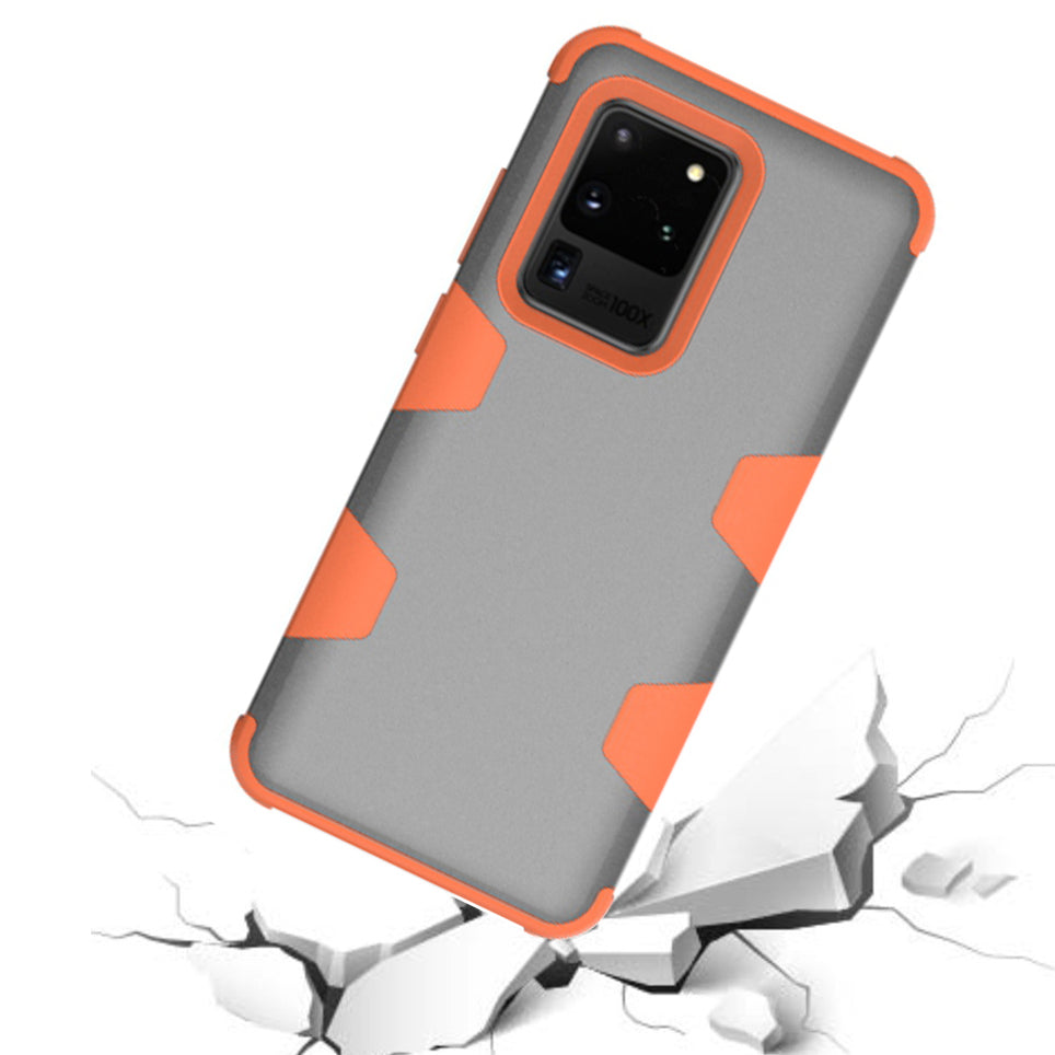 Anti-dust Silicone + PC Combo Cell Phone Case for Samsung Galaxy S20 Ultra - Orange / Grey