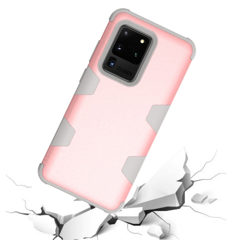 Anti-dust Silicone + PC Combo Cell Phone Case for Samsung Galaxy S20 Ultra - Grey / Rose Gold