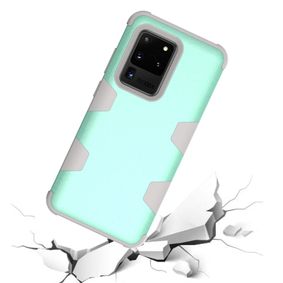 Anti-dust Silicone + PC Combo Cell Phone Case for Samsung Galaxy S20 Ultra - Grey / Cyan