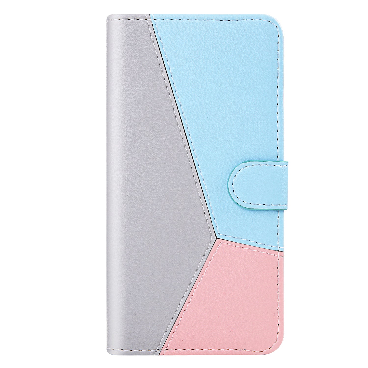 Tricolor PU Leather Unique Wallet Stand Case for Samsung Galaxy S20 4G/S20 5G - Grey/Blue/Pink