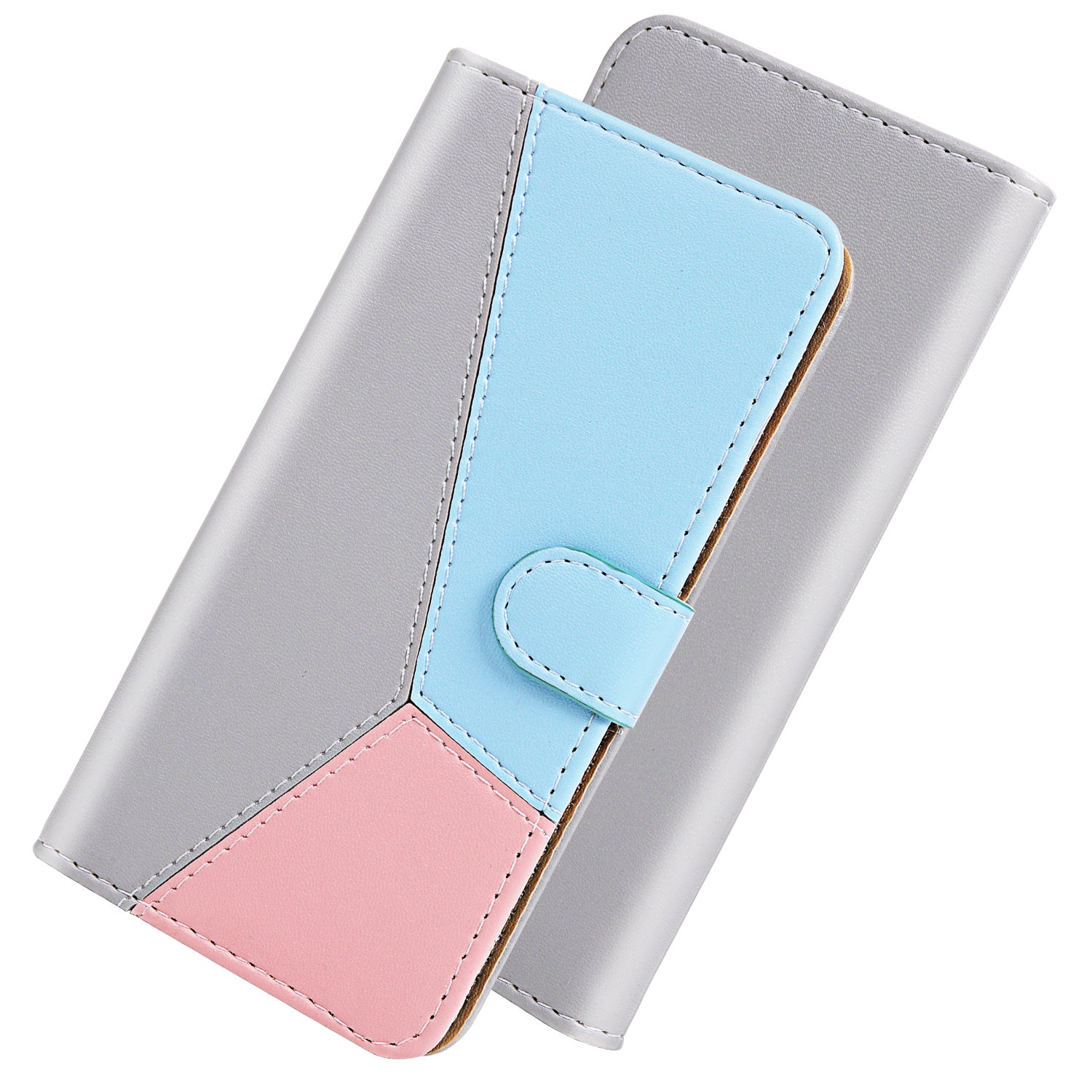 Tricolor PU Leather Unique Wallet Stand Case for Samsung Galaxy S20 4G/S20 5G - Grey/Blue/Pink