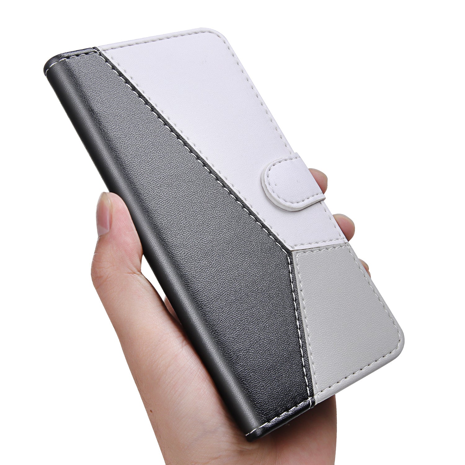 Tricolor PU Leather Unique Wallet Stand Case for Samsung Galaxy S20 4G/S20 5G - Black/White/Grey