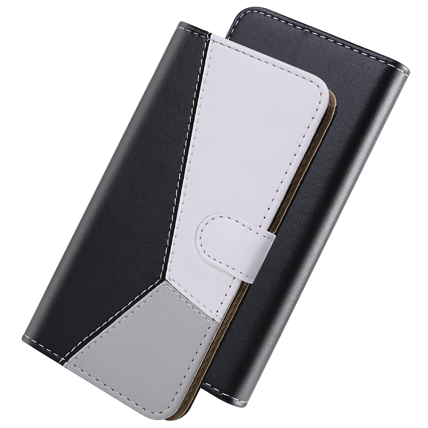 Tricolor PU Leather Unique Wallet Stand Case for Samsung Galaxy S20 4G/S20 5G - Black/White/Grey