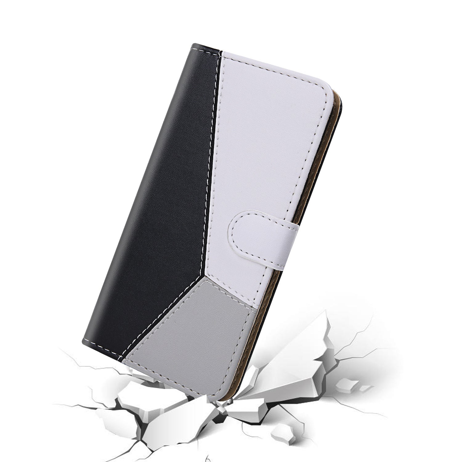 Tricolor PU Leather Unique Wallet Stand Case for Samsung Galaxy S20 4G/S20 5G - Black/White/Grey