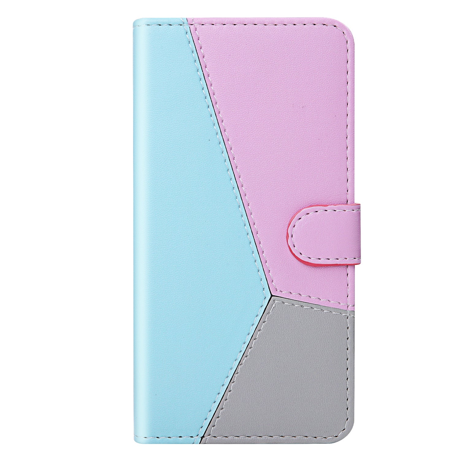 Tri-color PU Leather Wallet Phone Shell Stand Cover for Samsung Galaxy S20 Plus - Blue/Purple/Grey