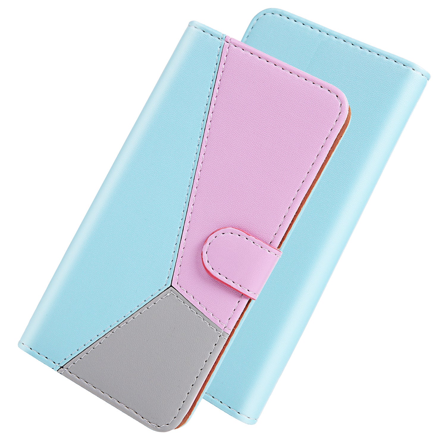 Tri-color PU Leather Wallet Phone Shell Stand Cover for Samsung Galaxy S20 Plus - Blue/Purple/Grey