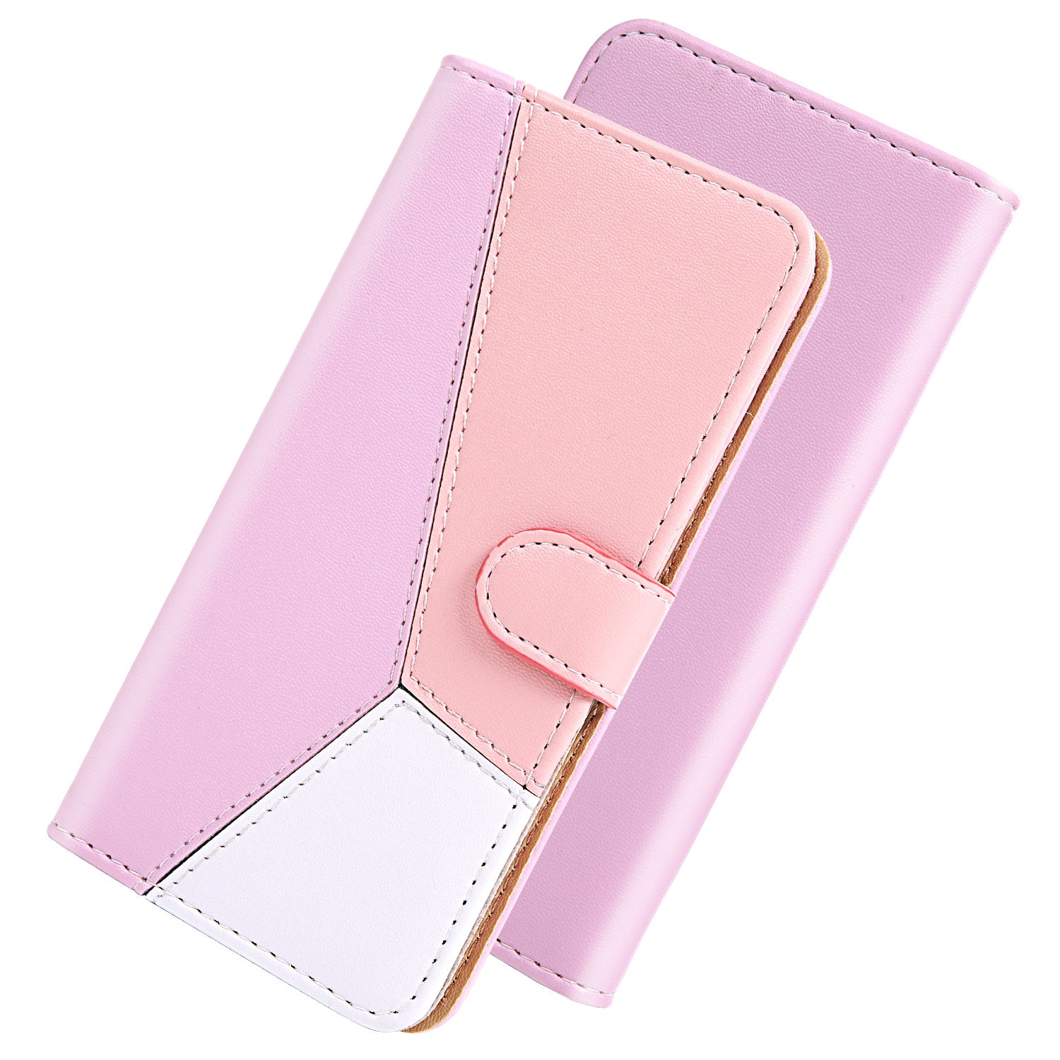 Tri-color PU Leather Wallet Phone Shell Stand Cover for Samsung Galaxy S20 Plus - Purple/Pink/White