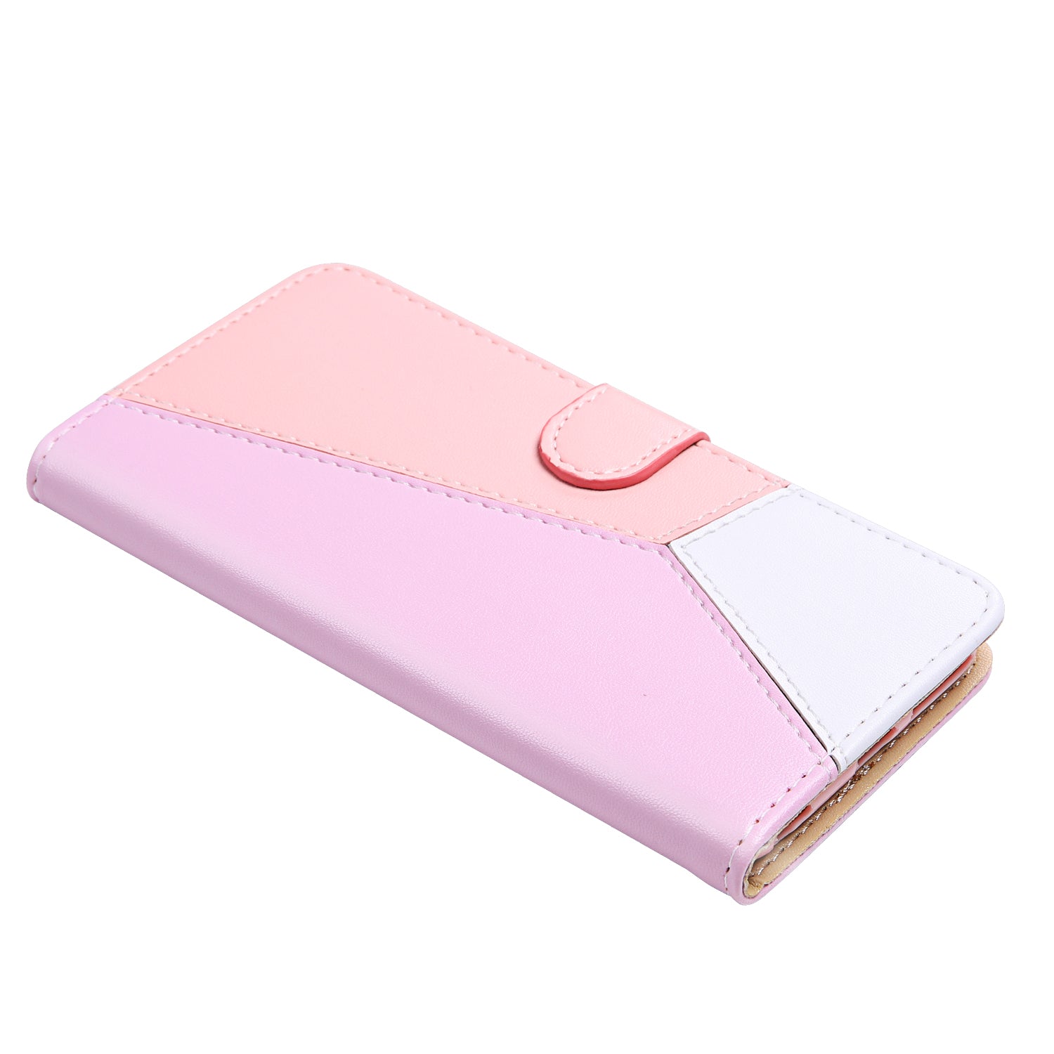 Tri-color PU Leather Wallet Phone Shell Stand Cover for Samsung Galaxy S20 Plus - Purple/Pink/White