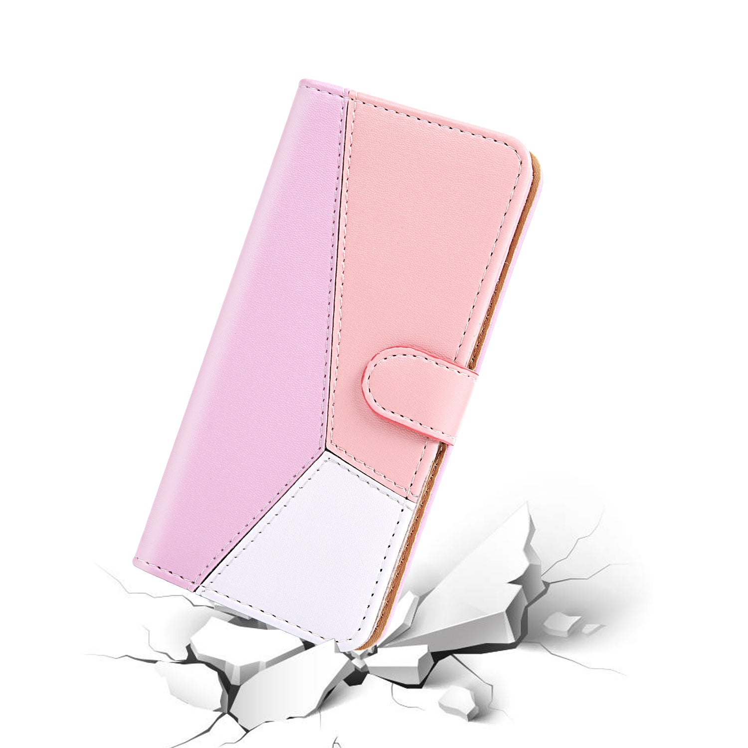 Tri-color PU Leather Wallet Phone Shell Stand Cover for Samsung Galaxy S20 Plus - Purple/Pink/White