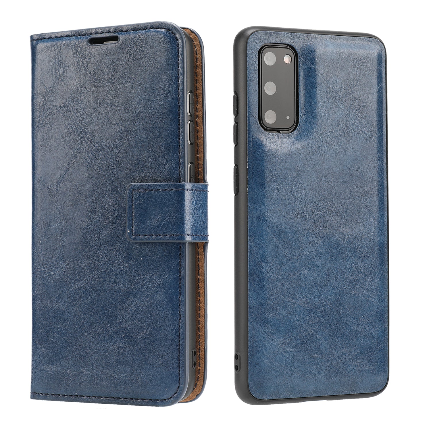 Crazy Horse Skin Unique Leather Phone Case for Samsung Galaxy S20 4G/S20 5G - Blue