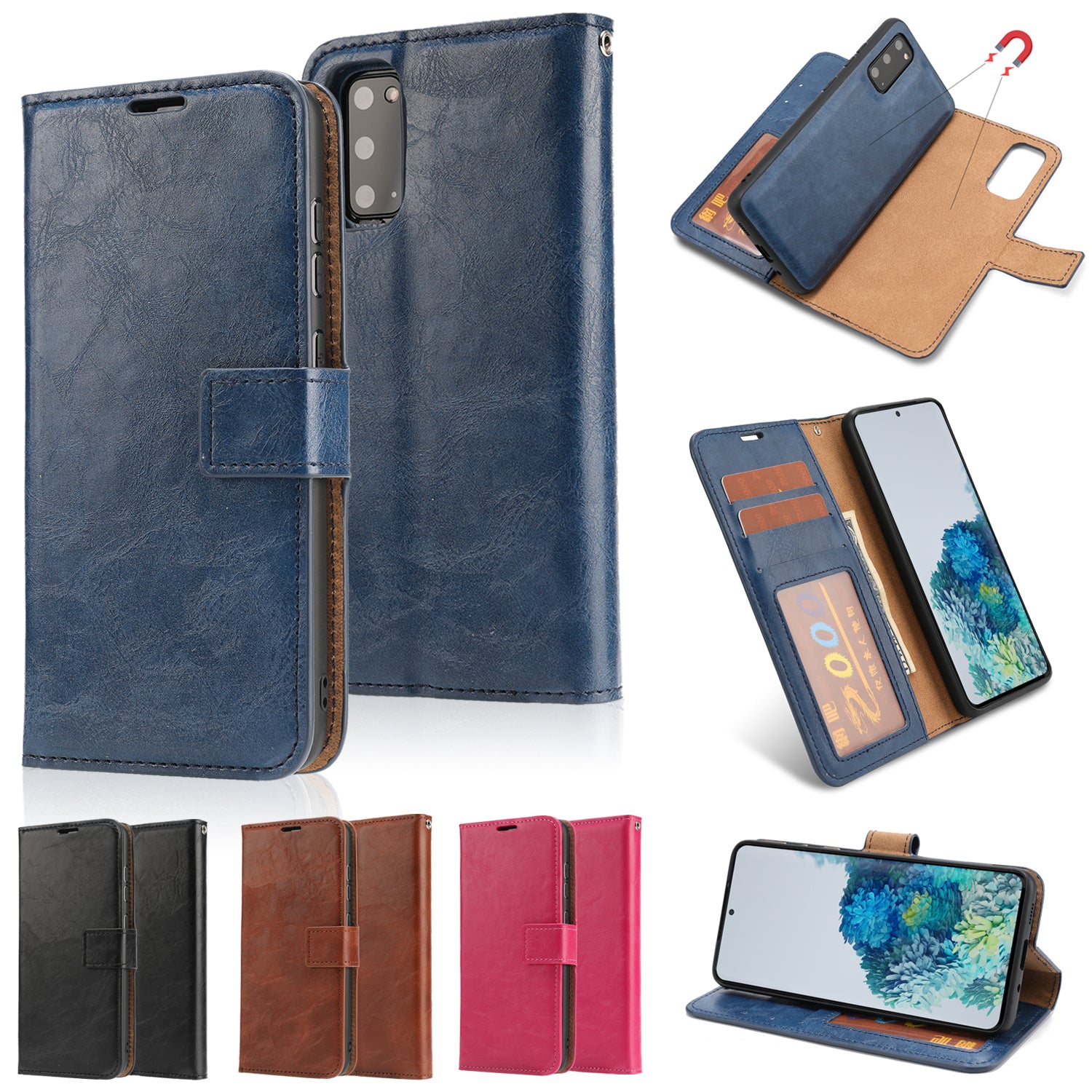 Crazy Horse Skin Unique Leather Phone Case for Samsung Galaxy S20 4G/S20 5G - Blue