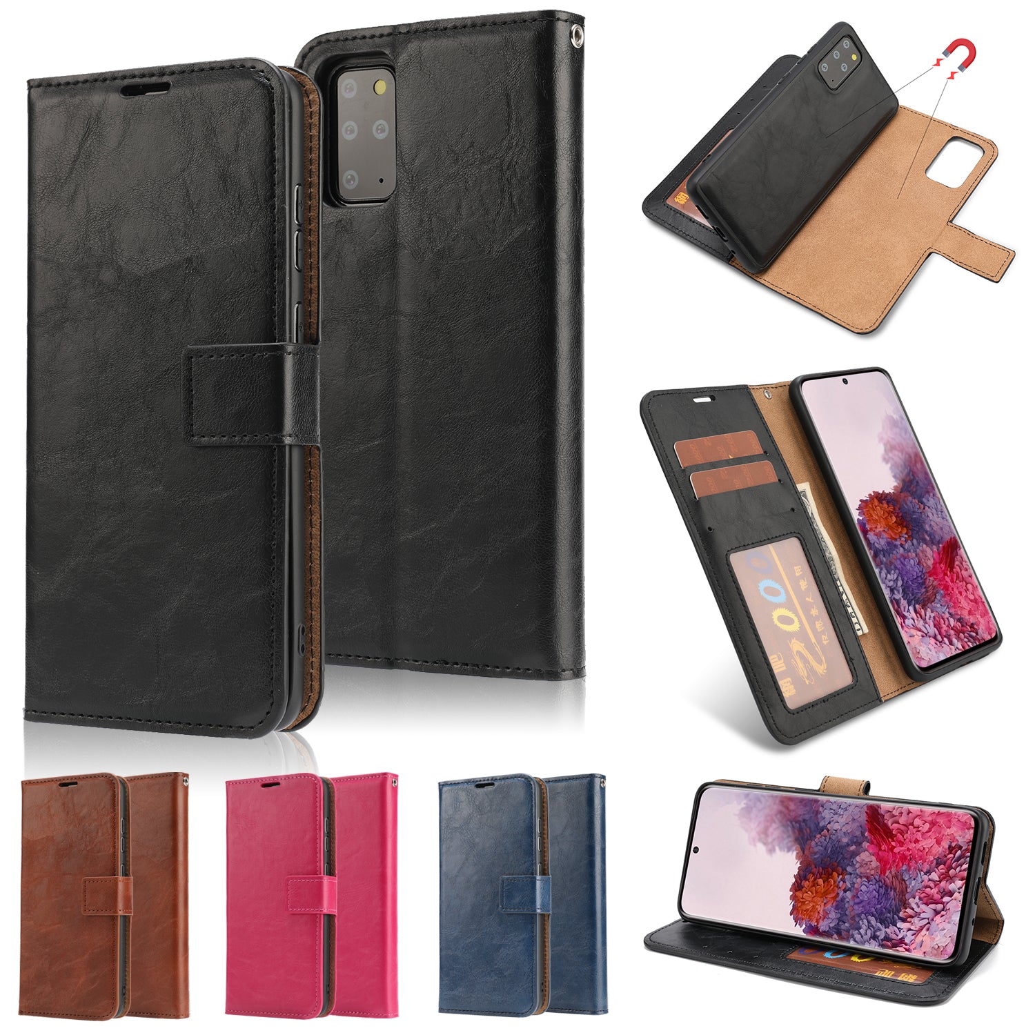 Crazy Horse Skin Unique Leather Wallet Case for Samsung Galaxy S20 Plus/S20 Plus 5G - Black