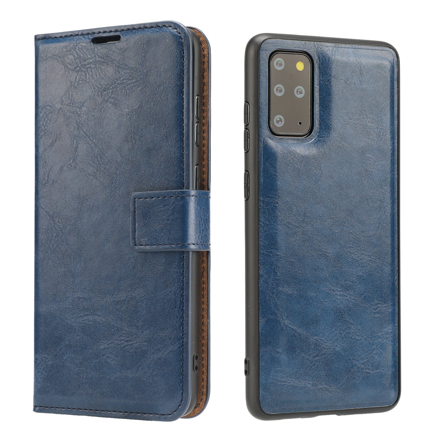 Crazy Horse Skin Unique Leather Wallet Case for Samsung Galaxy S20 Plus/S20 Plus 5G - Blue