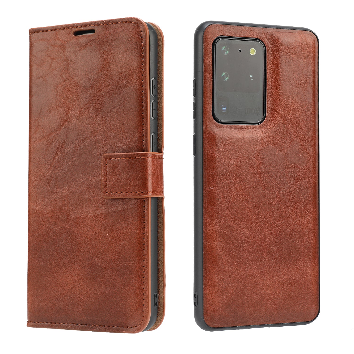 Crazy Horse Skin Unique Leather Case Cover for Samsung Galaxy S20 Ultra - Brown