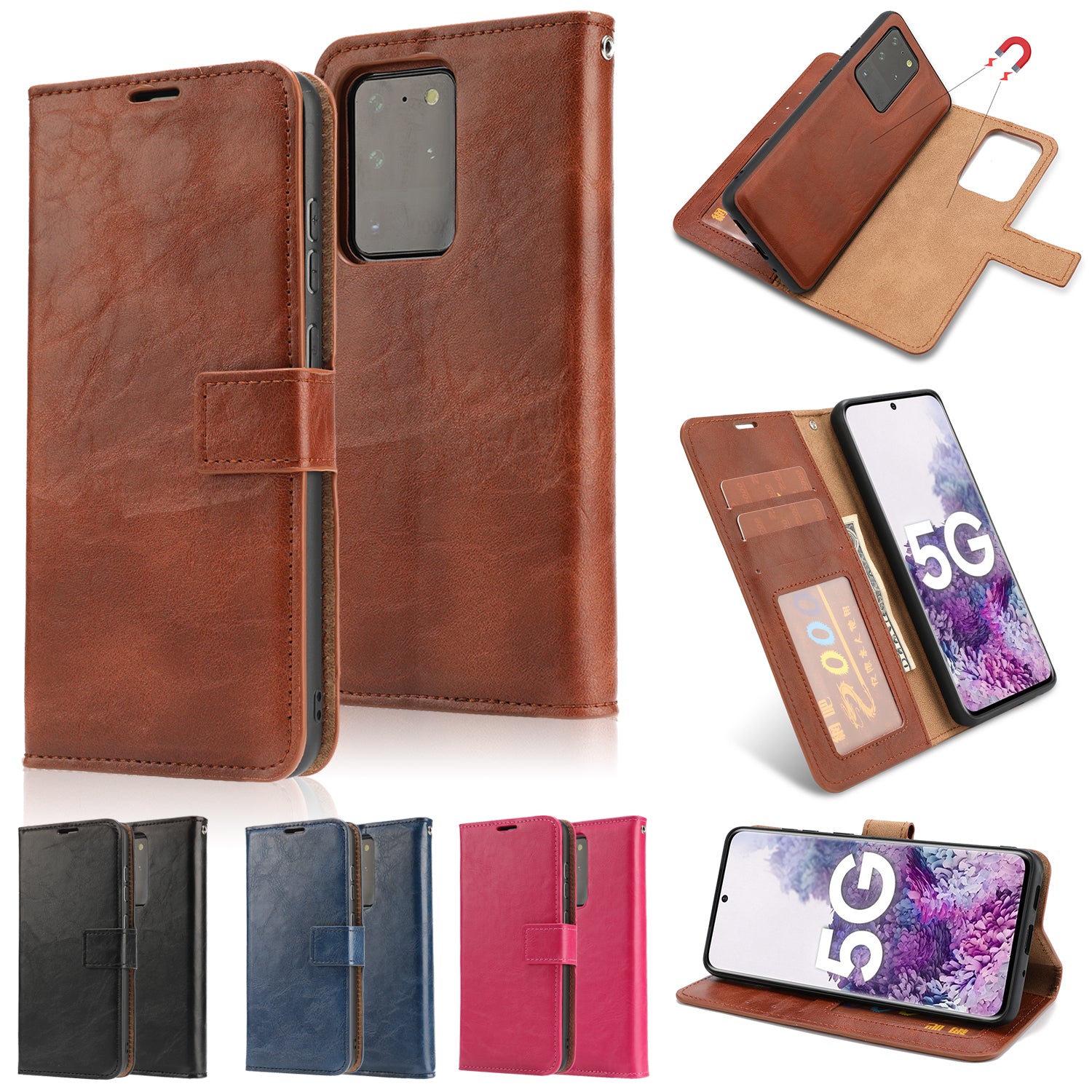 Crazy Horse Skin Unique Leather Case Cover for Samsung Galaxy S20 Ultra - Brown