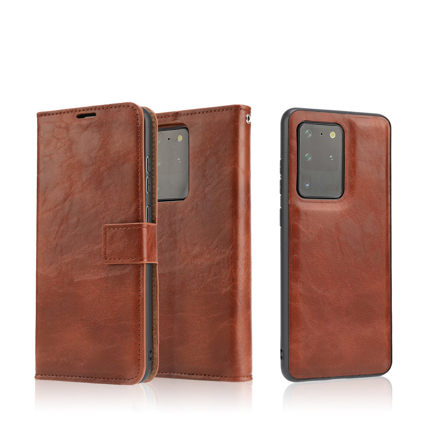 Crazy Horse Skin Unique Leather Case Cover for Samsung Galaxy S20 Ultra - Brown