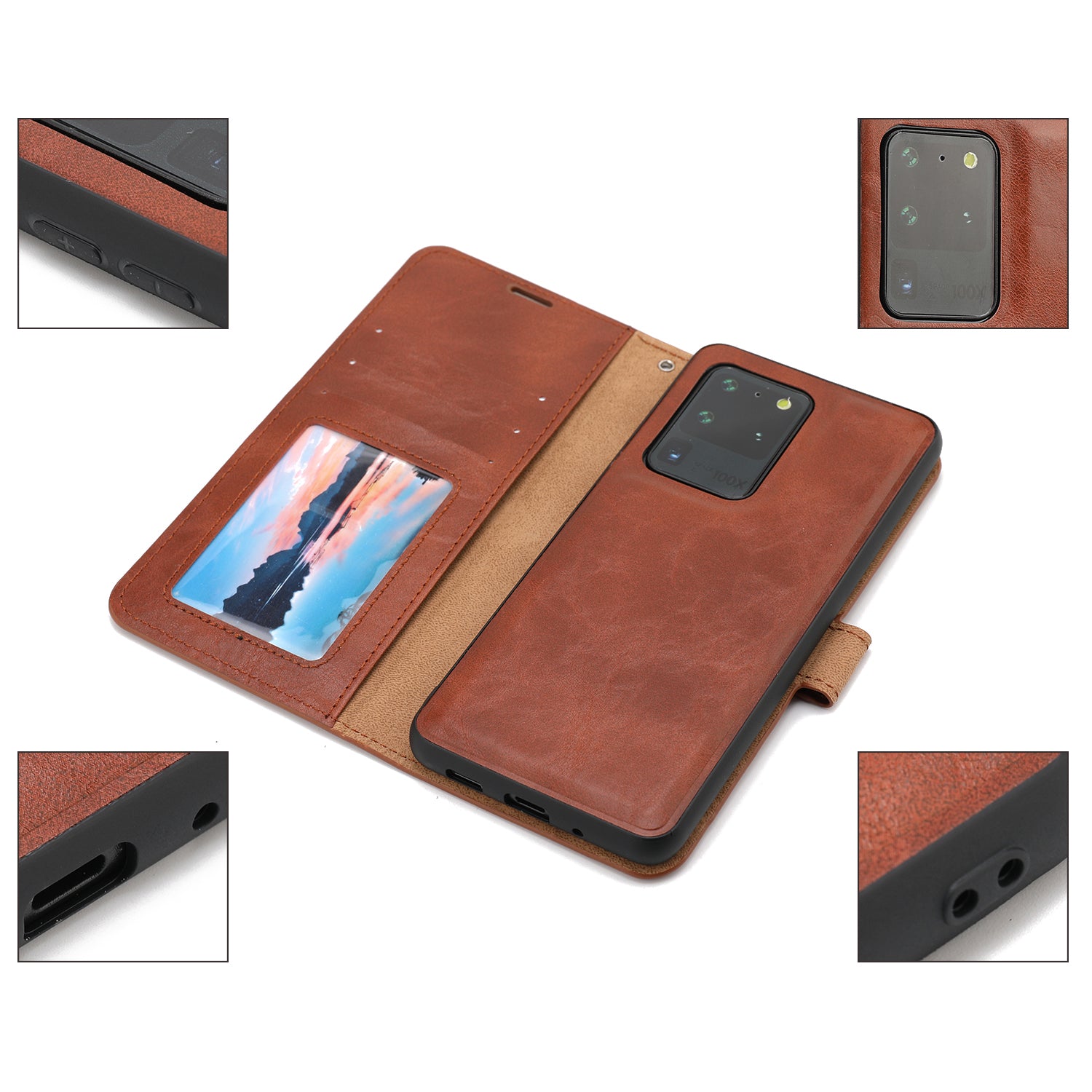 Crazy Horse Skin Unique Leather Case Cover for Samsung Galaxy S20 Ultra - Brown