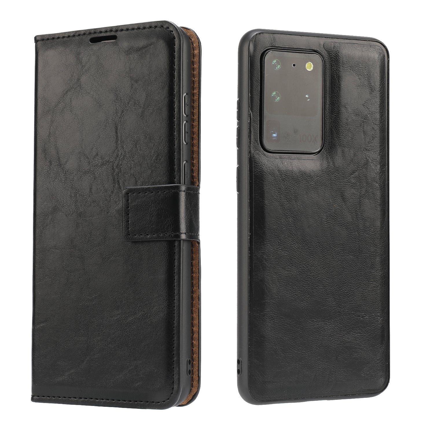 Crazy Horse Skin Unique Leather Case Cover for Samsung Galaxy S20 Ultra - Black