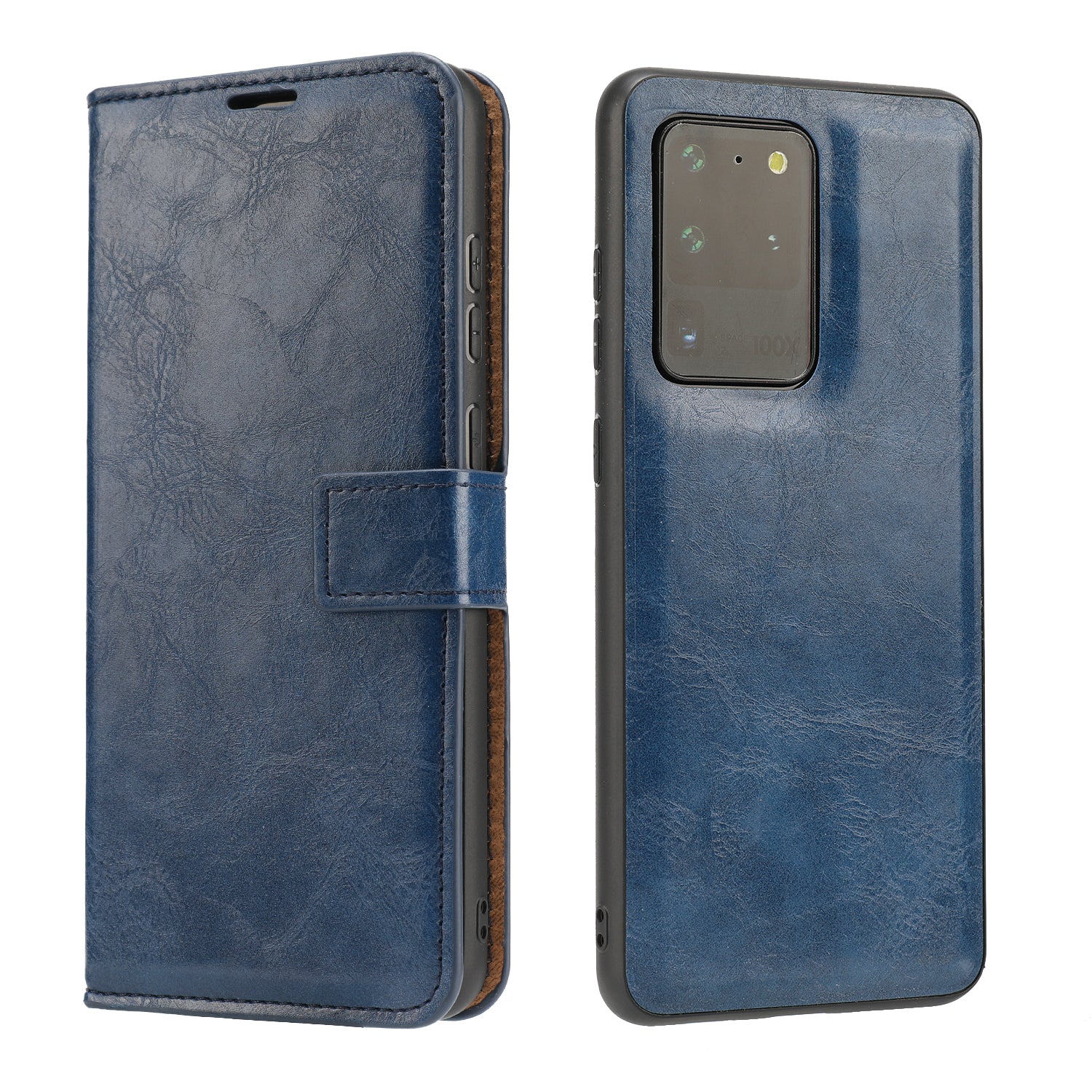 Crazy Horse Skin Unique Leather Case Cover for Samsung Galaxy S20 Ultra - Blue