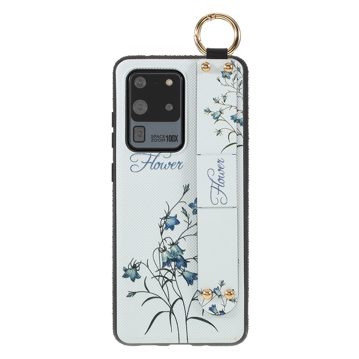 Flower Pattern Rhinestone Decor TPU Phone Casing with Hand Strap for Samsung Galaxy S20 Ultra - White