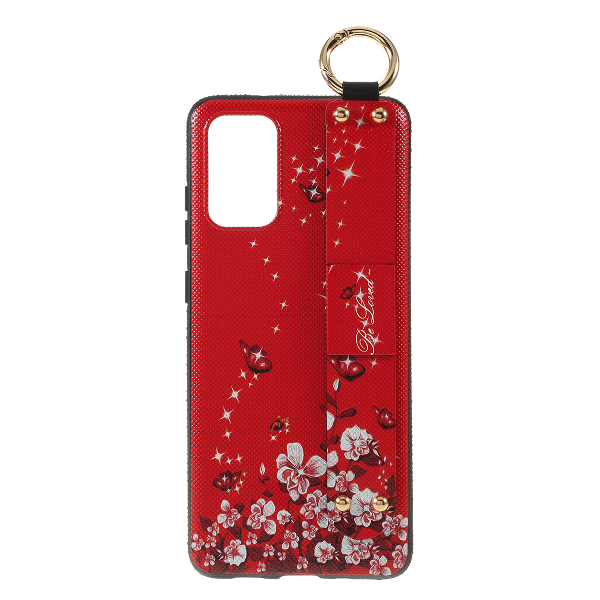 Flower Pattern TPU Rhinestone Decor Phone Cover with Hand Strap for Samsung Galaxy S20 4G/S20 5G - Red