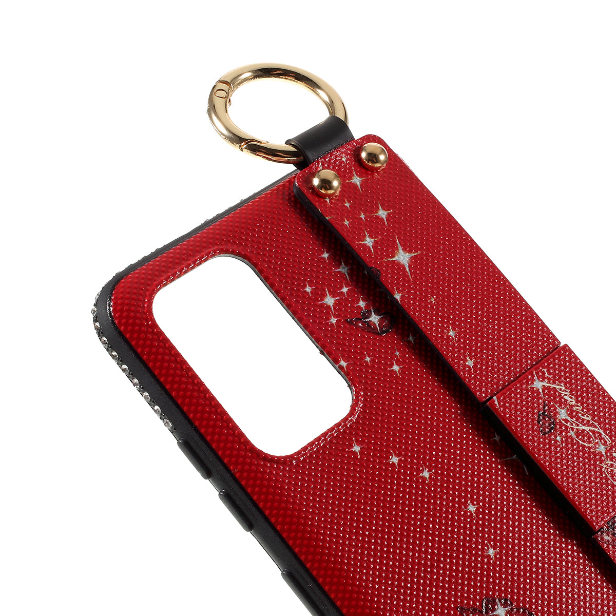 Flower Pattern TPU Rhinestone Decor Phone Cover with Hand Strap for Samsung Galaxy S20 4G/S20 5G - Red