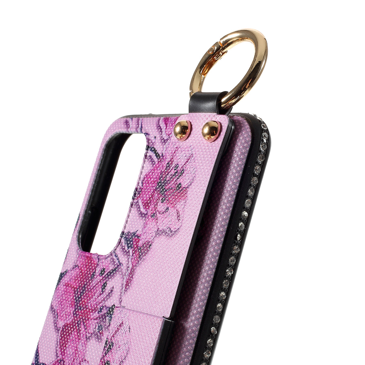 Flower Pattern TPU Rhinestone Decor Phone Cover with Hand Strap for Samsung Galaxy S20 4G/S20 5G - Pink