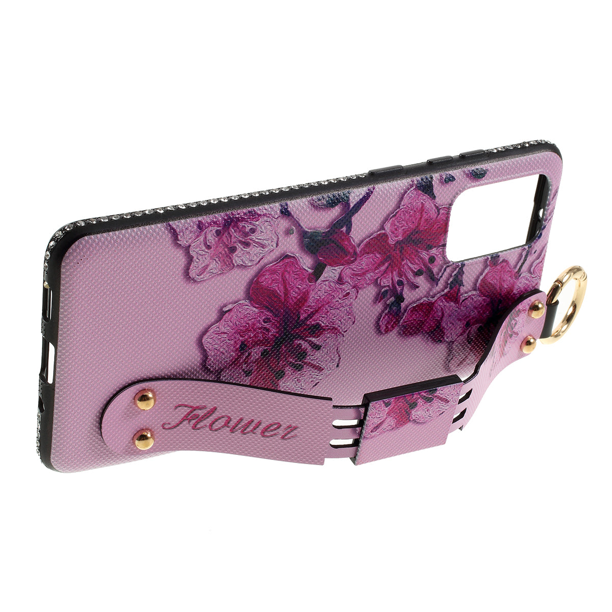 Flower Pattern TPU Rhinestone Decor Phone Cover with Hand Strap for Samsung Galaxy S20 4G/S20 5G - Pink