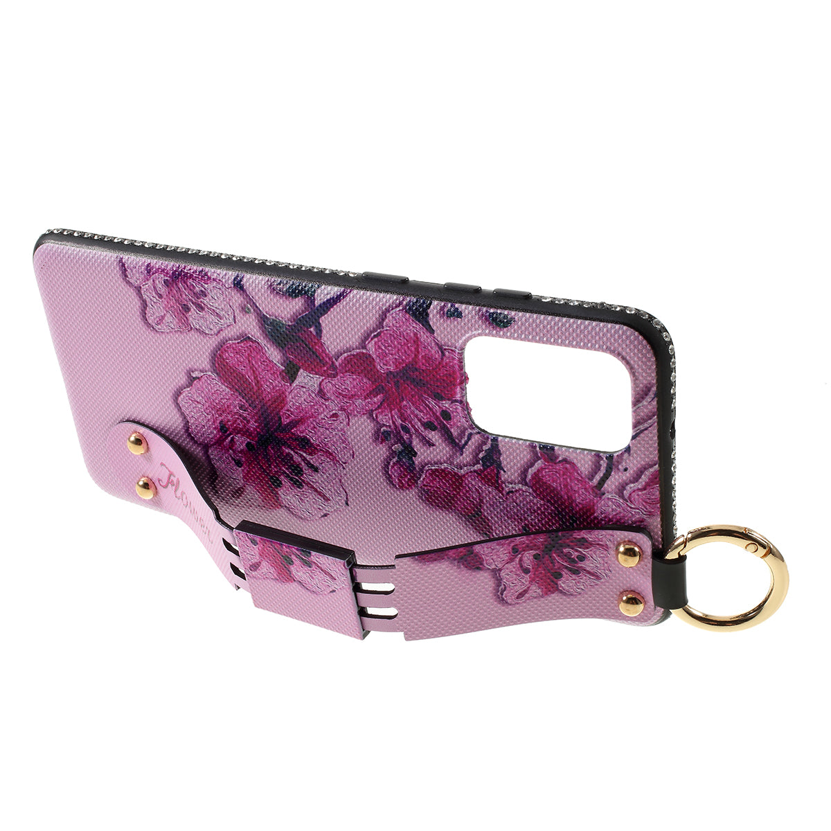 Flower Pattern TPU Rhinestone Decor Phone Cover with Hand Strap for Samsung Galaxy S20 4G/S20 5G - Pink