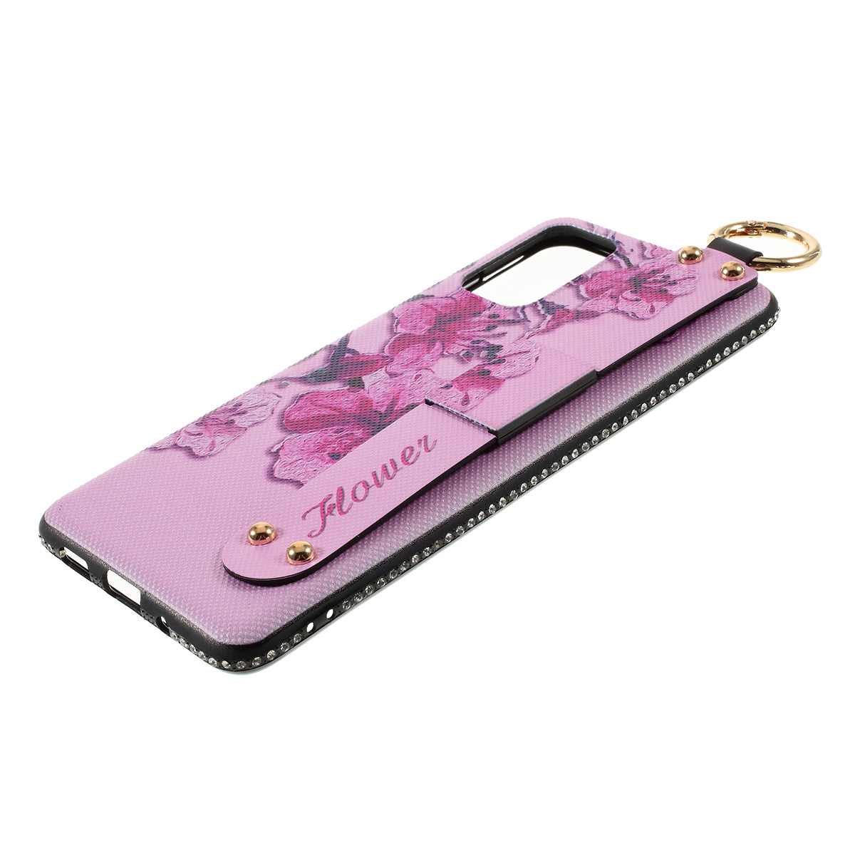 Flower Pattern TPU Rhinestone Decor Phone Cover with Hand Strap for Samsung Galaxy S20 4G/S20 5G - Pink