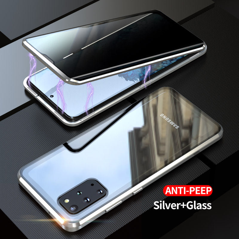 Anti-peep Magnetic Installation Metal Frame + Tempered Glass Phone Cover [Not Support Fingerprint Unlock] for Samsung Galaxy S20 Plus - Silver